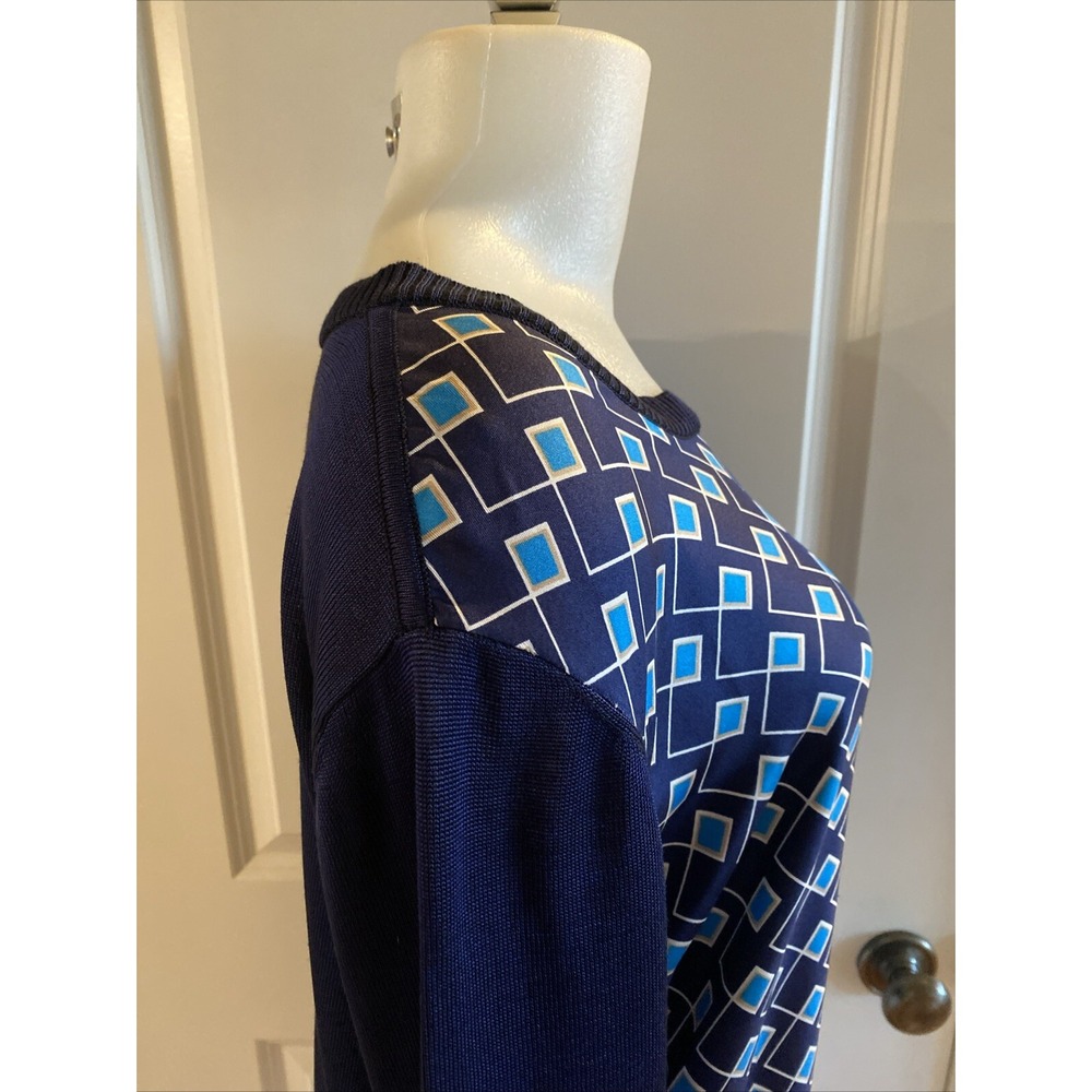 DIANE VON FURSTENBERG Sweater Silk Size M Navy Blue Pullover Classic Preppy - Picture 5 of 16
